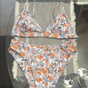 Floral Bikini Set in Orange and Pink